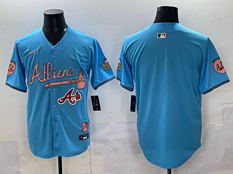 Men Atlanta Braves Nike Blank Light blue 5th generation Joint Name 2025 MLB Jersey 03